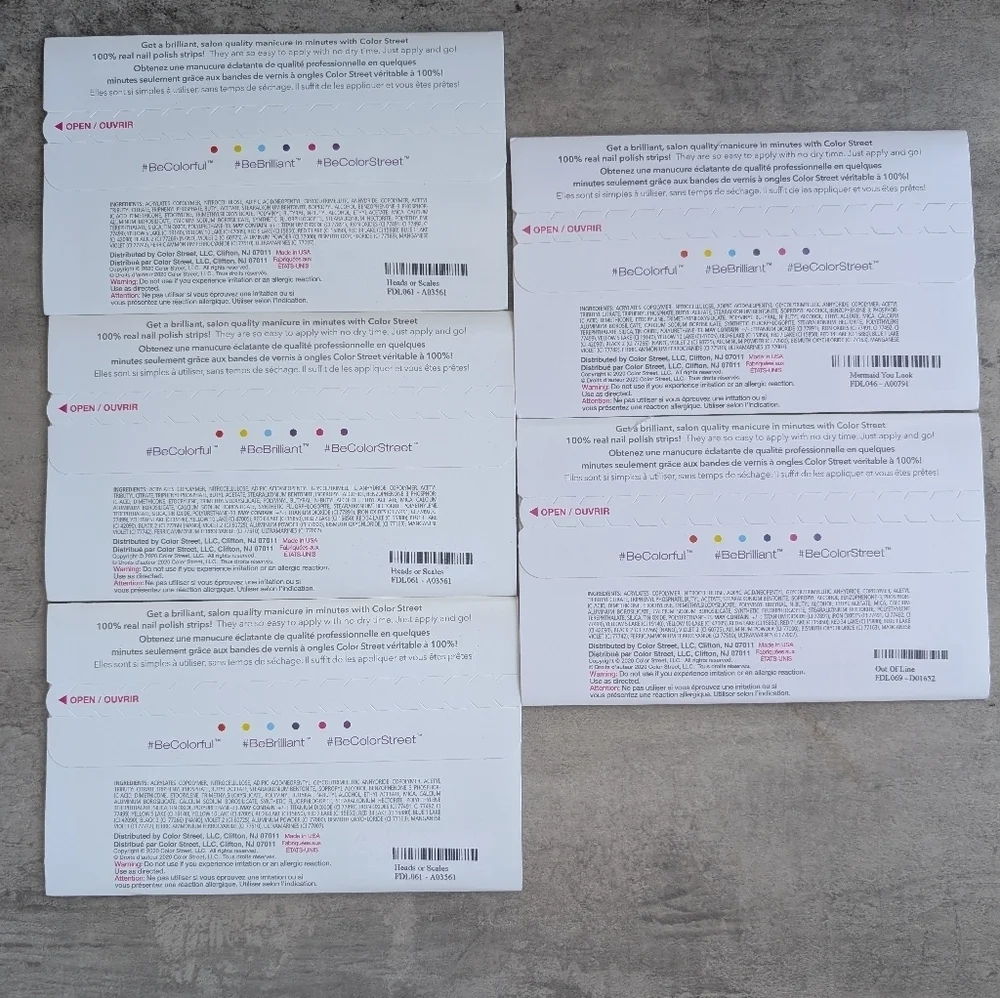 Lot of 5 Color Street 100% Real Nail Polish Strips Stickers Overlays